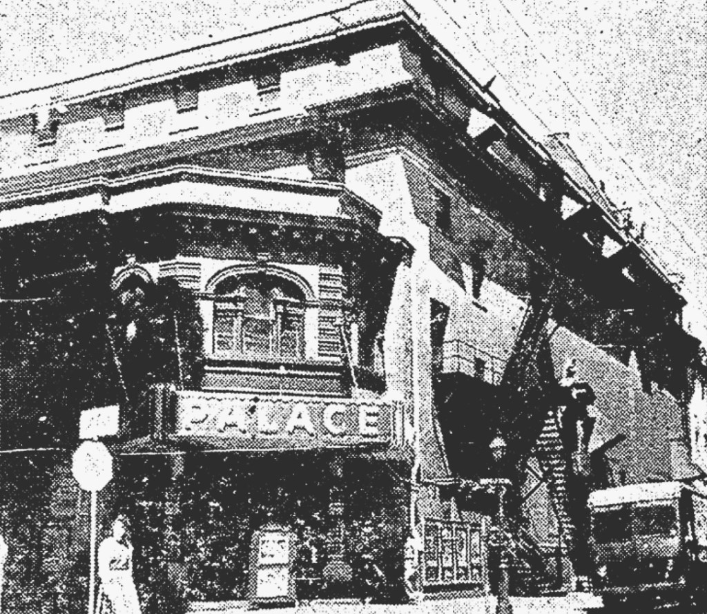 The Greenwall Theatre, rebranded the Palace, as photographed shortly before its demolition in the early 1960s.